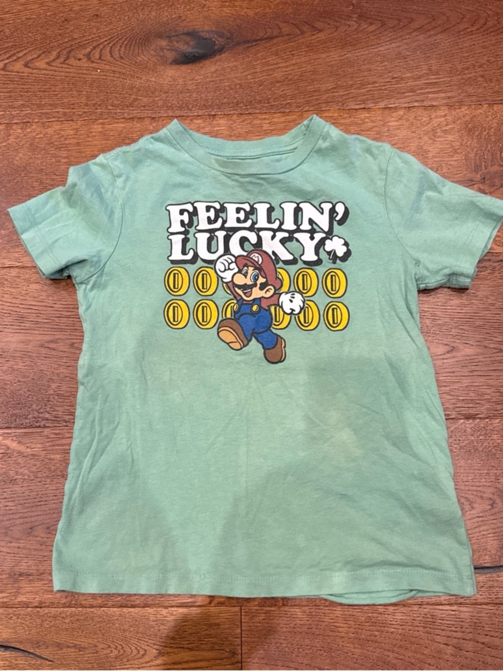 Old Navy Light Green Graphic Tee with Yellow Coin Print‎ Super Mario Bros
